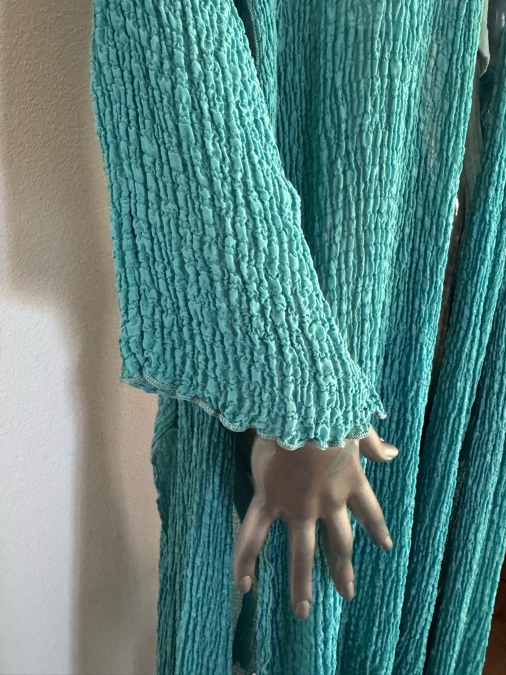URU Dream Coat 100% Silk Crinkle Duster Cardigan Turquoise Size 2 NWT - Picture 5 of 12